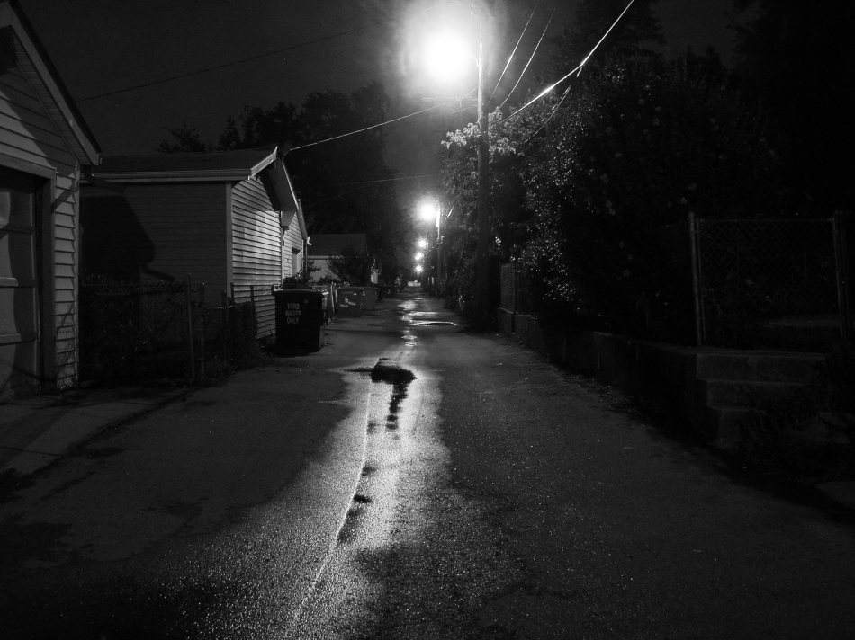A night shot of an alley in South St. Louis, MO.